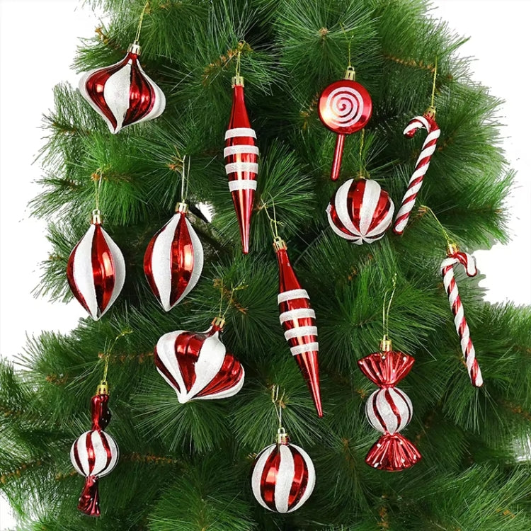 14pcs /Set Christmas Tree Ornaments Lollipops Swirls Painted Candies - Red White