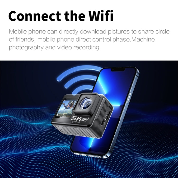 5K/30FPS WIFI HD Anti-Shake Remote Touch Dual-Screen IP68 Waterproof Sports Camera - Microphone Version
