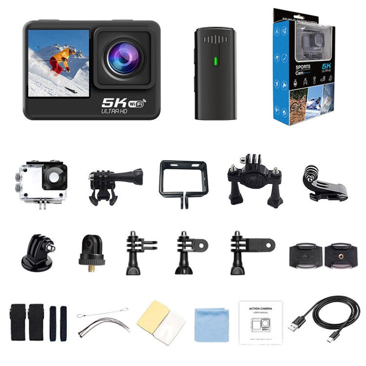 5K/30FPS WIFI HD Anti-Shake Remote Touch Dual-Screen IP68 Waterproof Sports Camera - Microphone Version