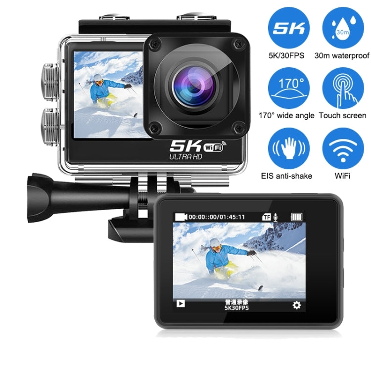 5K/30FPS WIFI HD Anti-Shake Remote Touch Dual-Screen IP68 Waterproof Sports Camera - Microphone Version