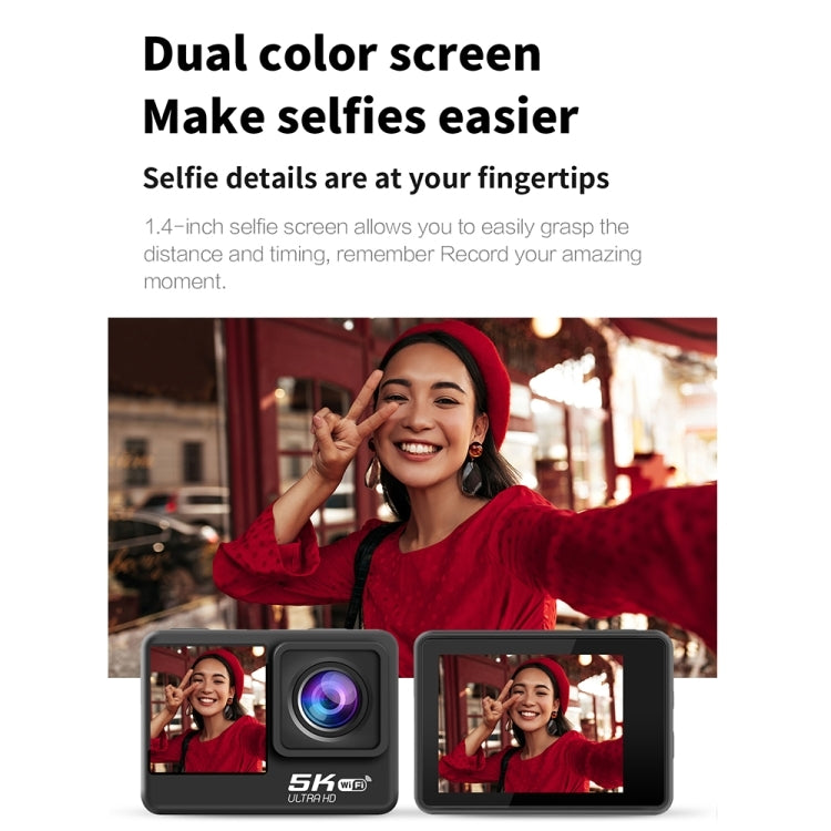 5K/30FPS WIFI HD Anti-Shake Remote Touch Dual-Screen IP68 Waterproof Sports Camera - Microphone Version