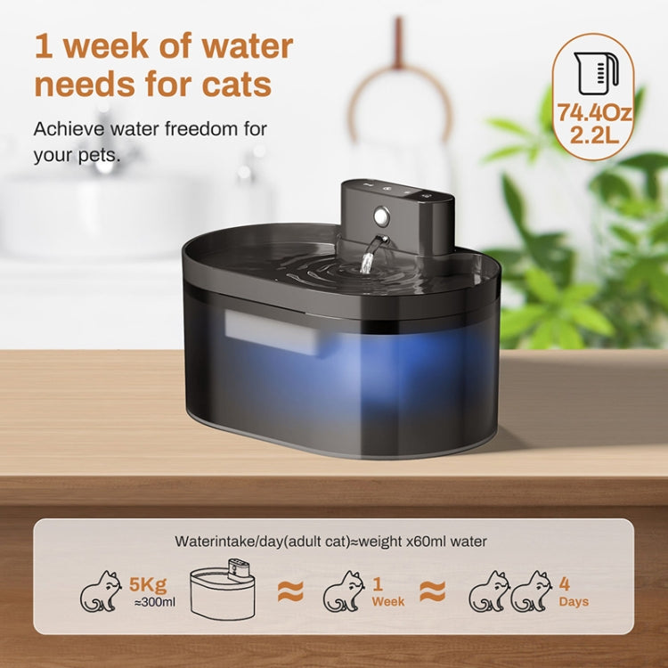 2.2L Smart Pet Water Fountain Wireless Infrared Sensor Battery Model Cats Water Dispenser