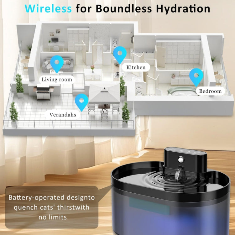 2.2L Smart Pet Water Fountain Wireless Infrared Sensor Battery Model Cats Water Dispenser