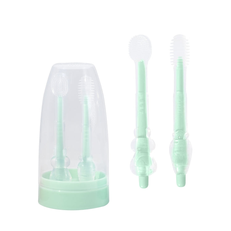 Food-grade Silicone Baby Milk Toothbrush + Tongue Brush Children Oral Cleaning Brush, Color: Green
