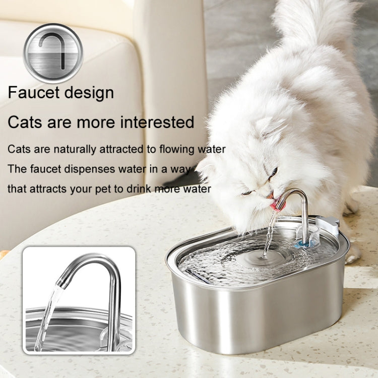 3.2L Stainless Steel Faucet Pet Water Fountain Quiet Cats Water Dispenser - USB Port