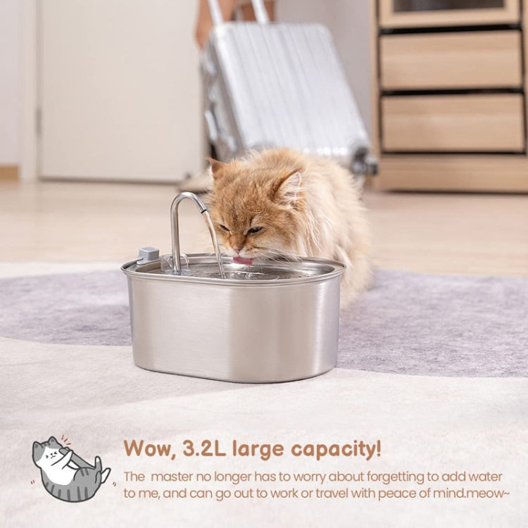 3.2L Stainless Steel Faucet Pet Water Fountain Quiet Cats Water Dispenser - USB Port