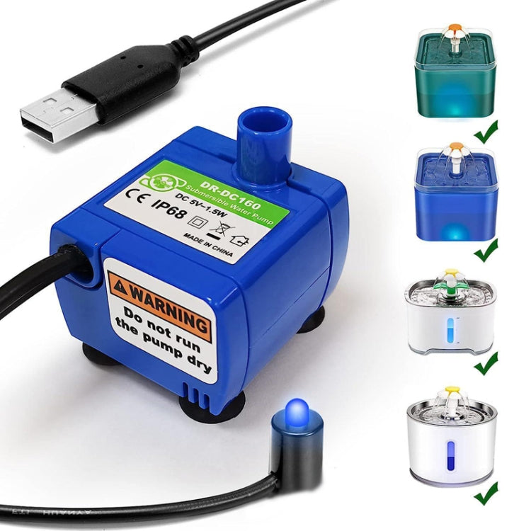 DC USB Pet Water Fountain Pump Cats Water Dispenser Brushless Silent Water Pump, Style: Blue LED Light