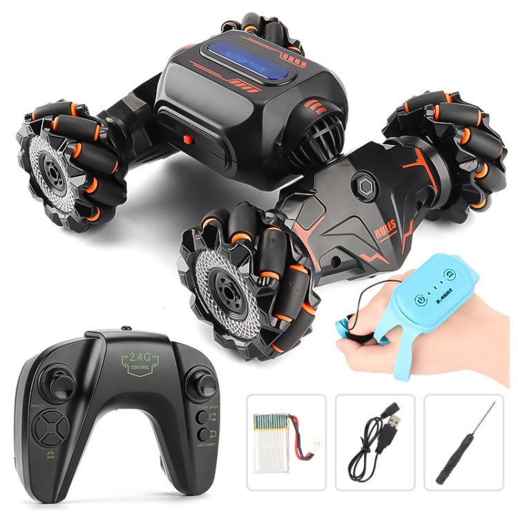 Children RC Car Toy Lights Electric Gesture Sensor Remote Control Twisting Stunt Car, Color: Orange Dual RC - 1:12