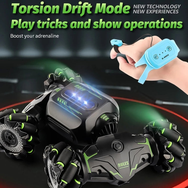 Children RC Car Toy Lights Electric Gesture Sensor Remote Control Twisting Stunt Car, Color: Green Dual RC - 1:12