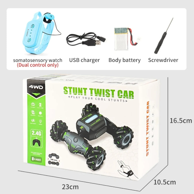 Children RC Car Toy Lights Electric Gesture Sensor Remote Control Twisting Stunt Car, Color: Green Single RC - 1:12