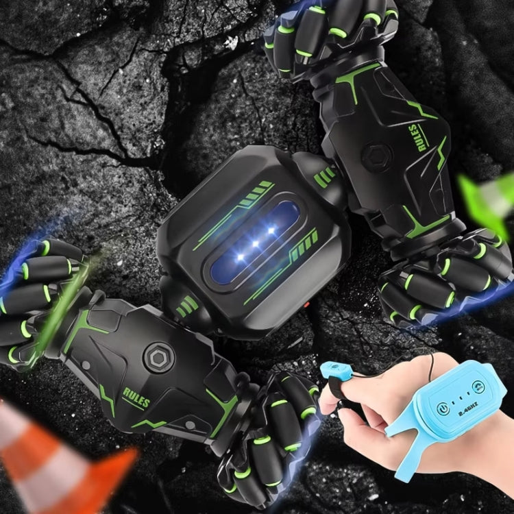 Children RC Car Toy Lights Electric Gesture Sensor Remote Control Twisting Stunt Car, Color: Green Single RC - 1:12