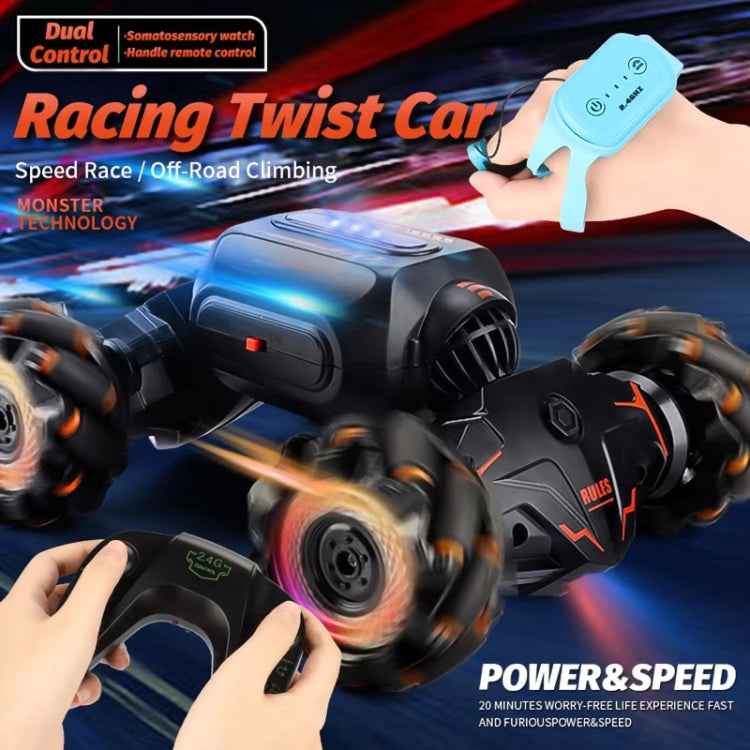 Children RC Car Toy Lights Electric Gesture Sensor Remote Control Twisting Stunt Car, Color: Green Single RC - 1:12