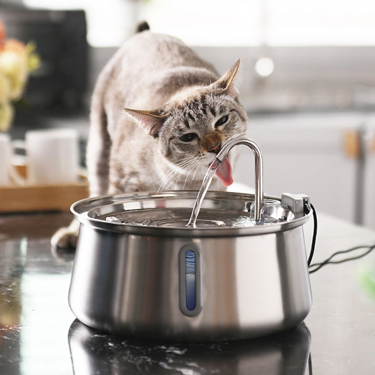 4L Pet Water Dispenser Stainless Steel Cats Water Fountain Large Capacity Automatic Cat Drinker, Style: With Window - USB Port
