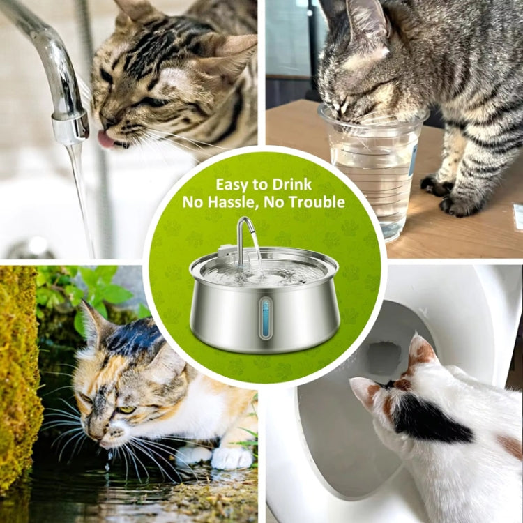 4L Pet Water Dispenser Stainless Steel Cats Water Fountain Large Capacity Automatic Cat Drinker, Style: Without Window - USB Port