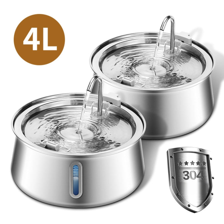 4L Pet Water Dispenser Stainless Steel Cats Water Fountain Large Capacity Automatic Cat Drinker, Style: With Window - USB Port