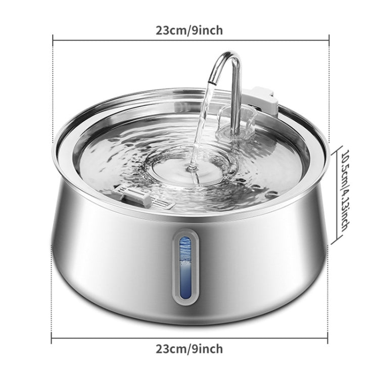 4L Pet Water Dispenser Stainless Steel Cats Water Fountain Large Capacity Automatic Cat Drinker, Style: With Window - USB Port