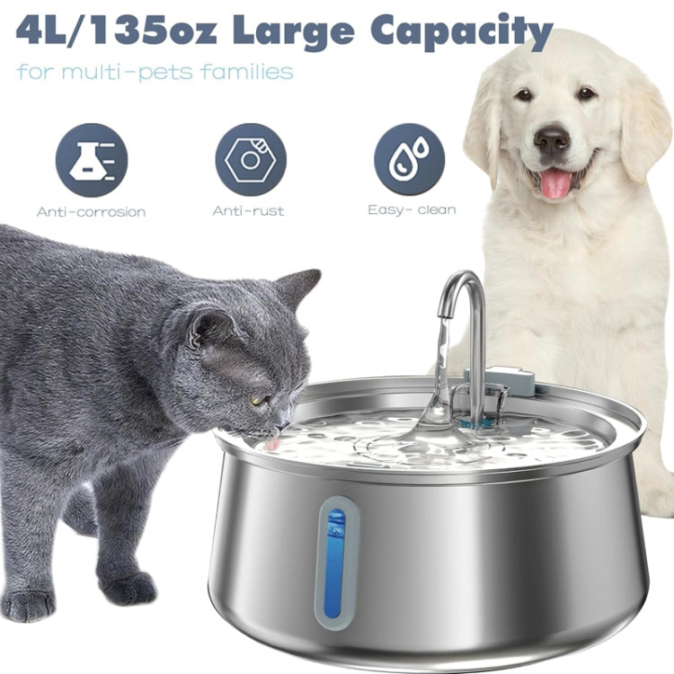 4L Pet Water Dispenser Stainless Steel Cats Water Fountain Large Capacity Automatic Cat Drinker, Style: With Window - USB Port