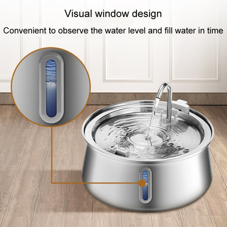 4L Pet Water Dispenser Stainless Steel Cats Water Fountain Large Capacity Automatic Cat Drinker, Style: Without Window - USB Port