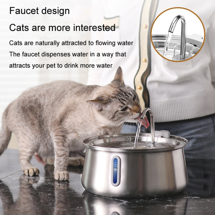 4L Pet Water Dispenser Stainless Steel Cats Water Fountain Large Capacity Automatic Cat Drinker, Style: With Window - USB Port