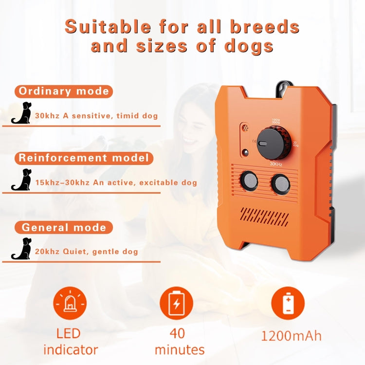 Ultrasonic Bark Stopper Anti-barking Dog Training Device With 3 Modes - Orange