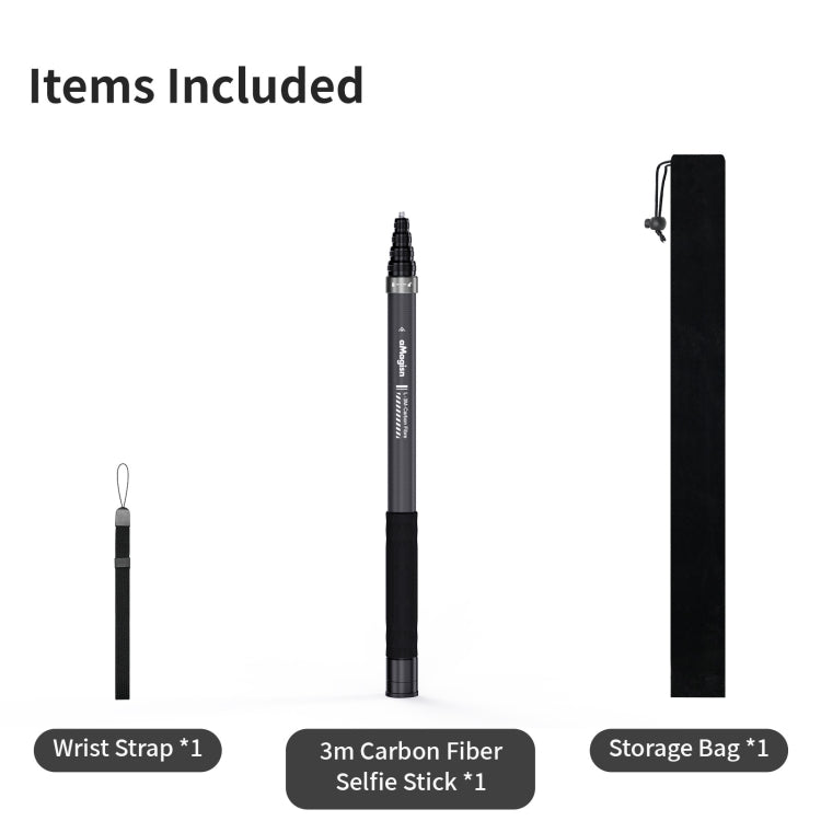 aMagisn 3m Carbon Fiber Invisible Selfie Stick Extension Rod For Action Camera