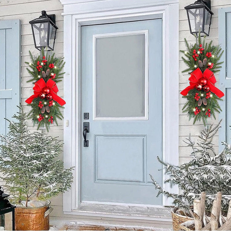 Christmas Wreath Rattan Door Pendant Decoration, Style: K1-23 Four Spruce Warm Light 45cm