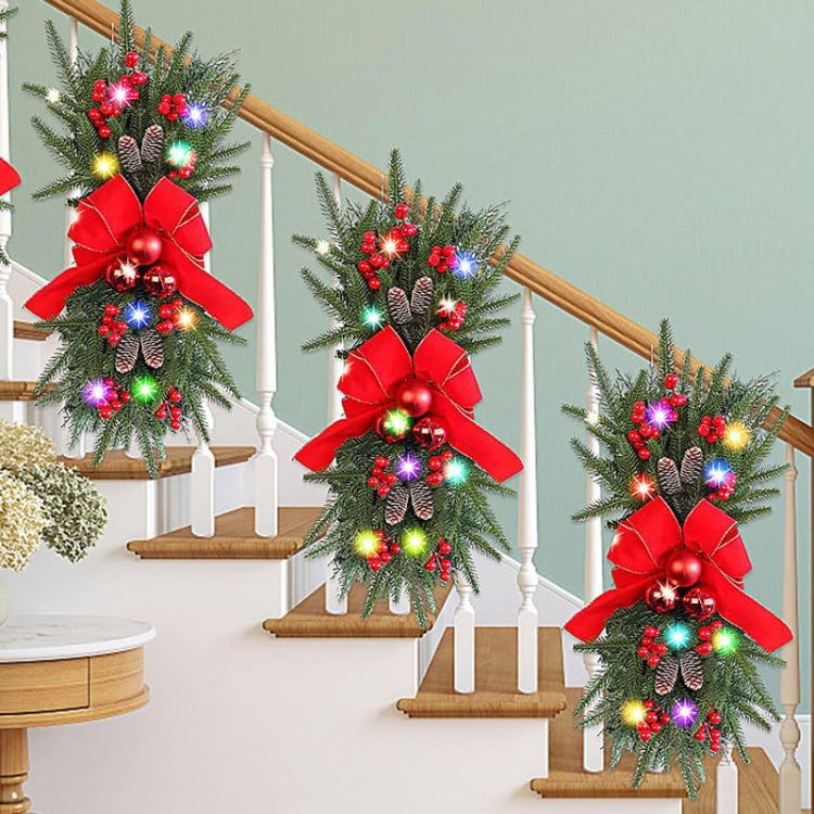 Christmas Wreath Rattan Door Pendant Decoration, Style: K1-23 Four Spruce Warm Light 45cm