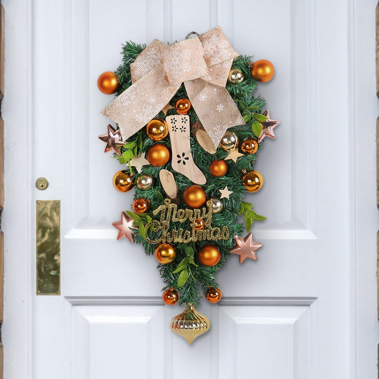 Christmas Wreath Rattan Door Pendant Decoration, Style: V3-29 Yellow Ball 52cm