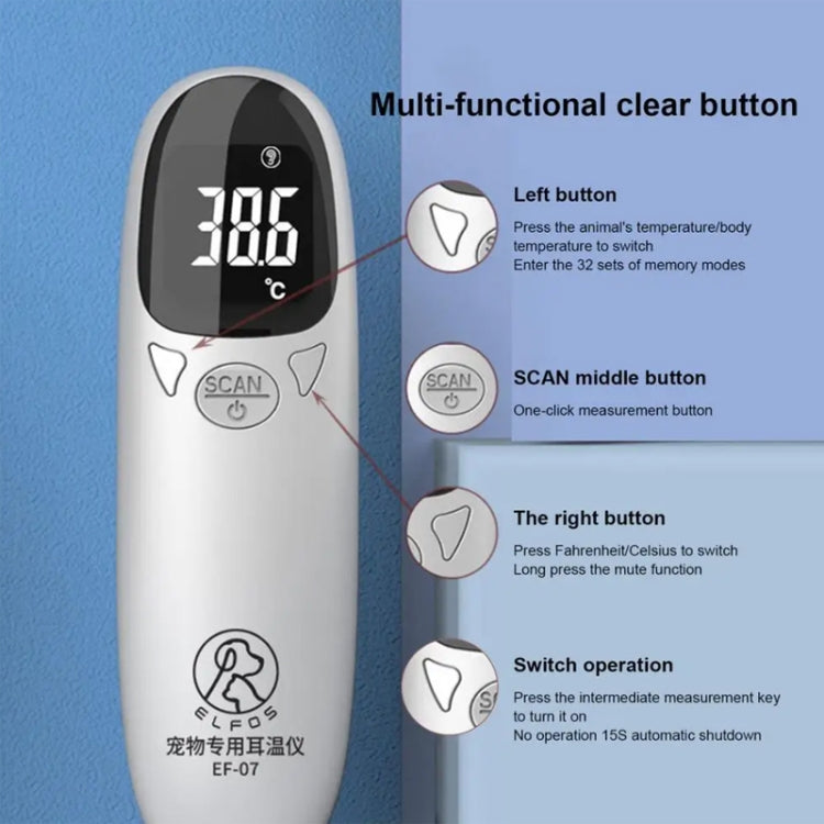 ELOFS EF-07 Pet Dog Cat Ear Digital Thermometer Accurate Infrared Measuring Animal Thermometer - White