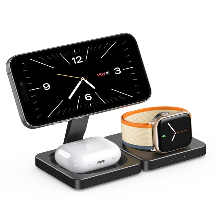 M9 3-In-1 Portable Magnetic Folding Wireless Charger Fast Charging Bracket - Black