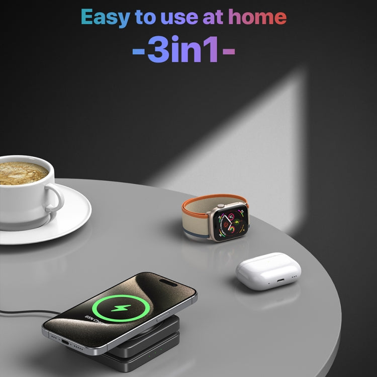 M9 3-In-1 Portable Magnetic Folding Wireless Charger Fast Charging Bracket - Black