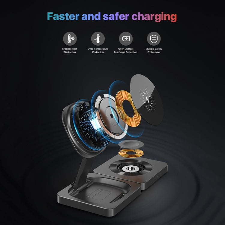 M9 3-In-1 Portable Magnetic Folding Wireless Charger Fast Charging Bracket - Black