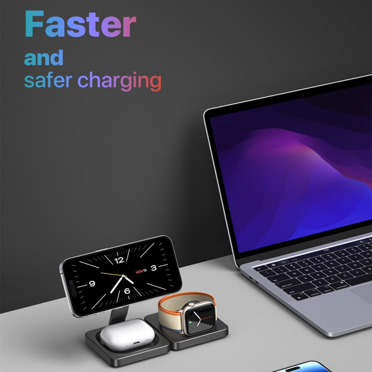 M9 3-In-1 Portable Magnetic Folding Wireless Charger Fast Charging Bracket - Black