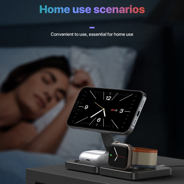 M9 3-In-1 Portable Magnetic Folding Wireless Charger Fast Charging Bracket - Black