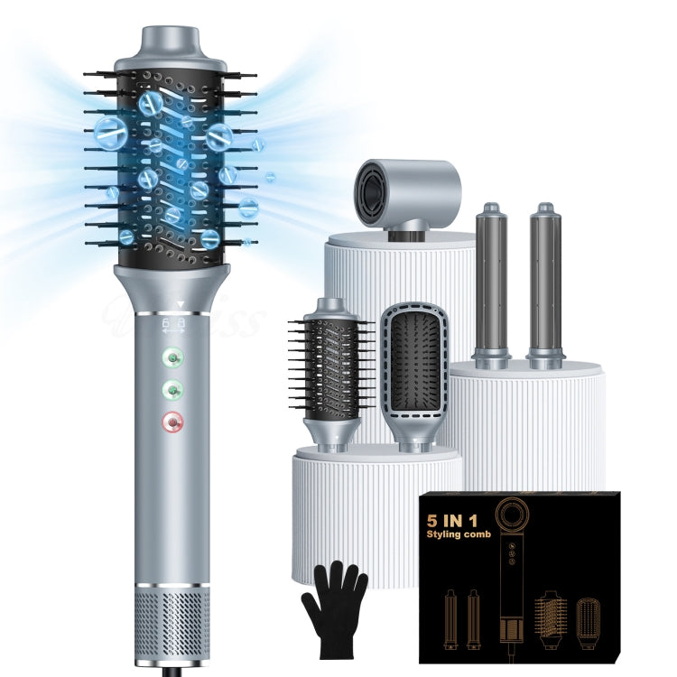 5 in 1 Hot Air Comb Automatic Curling Negative Ion Hair Dryer, Color: Black Gold EU Plug