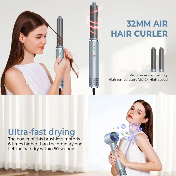 5 in 1 Hot Air Comb Automatic Curling Negative Ion Hair Dryer, Color: Black Gold EU Plug