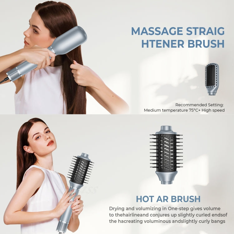 5 in 1 Hot Air Comb Automatic Curling Negative Ion Hair Dryer, Color: Blue Gold US Plug