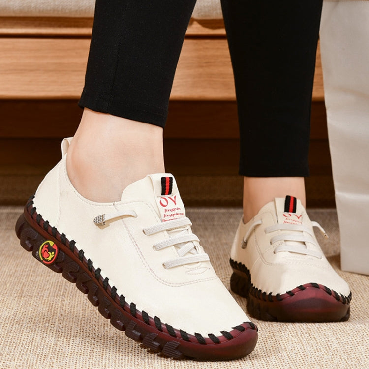 Women Handmade Plus Size Flat Shoes Comfortable Soft-soled Breathable Casual Leather Loafers, Size: 41