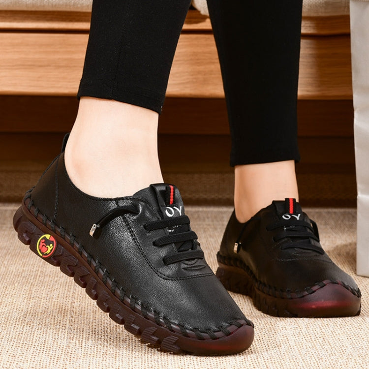 Women Handmade Plus Size Flat Shoes Comfortable Soft-soled Breathable Casual Leather Loafers, Size: 41