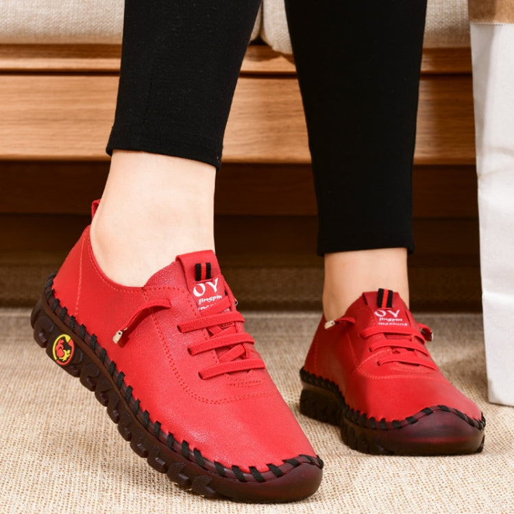 Women Handmade Plus Size Flat Shoes Comfortable Soft-soled Breathable Casual Leather Loafers, Size: 41