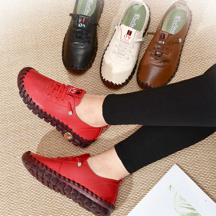 Women Handmade Plus Size Flat Shoes Comfortable Soft-soled Breathable Casual Leather Loafers, Size: 41