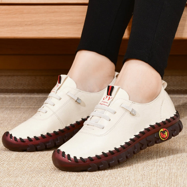 Women Handmade Plus Size Flat Shoes Comfortable Soft-soled Breathable Casual Leather Loafers, Size: 41