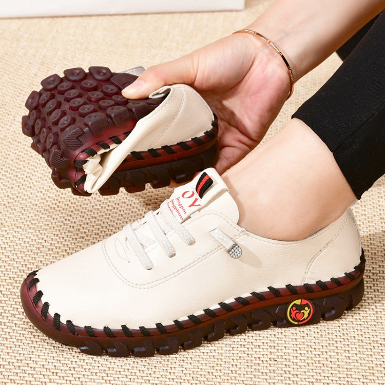 Women Handmade Plus Size Flat Shoes Comfortable Soft-soled Breathable Casual Leather Loafers, Size: 41