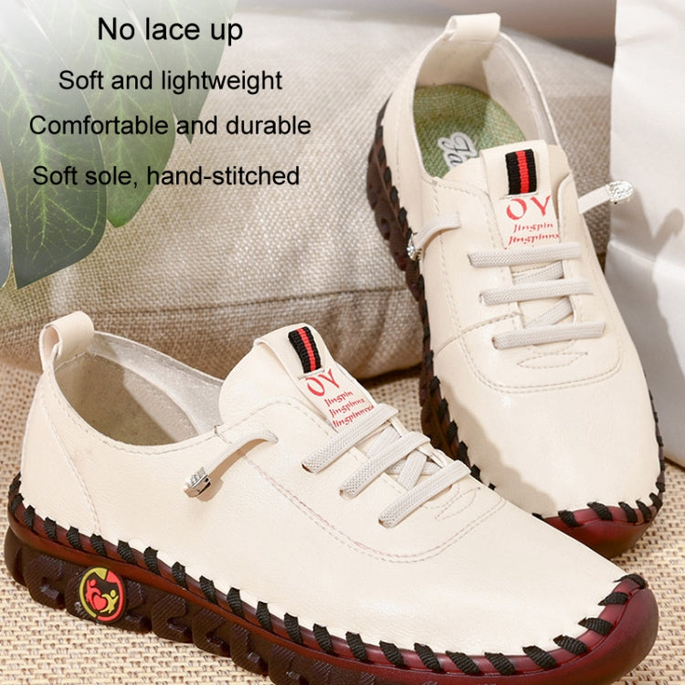 Women Handmade Plus Size Flat Shoes Comfortable Soft-soled Breathable Casual Leather Loafers, Size: 41