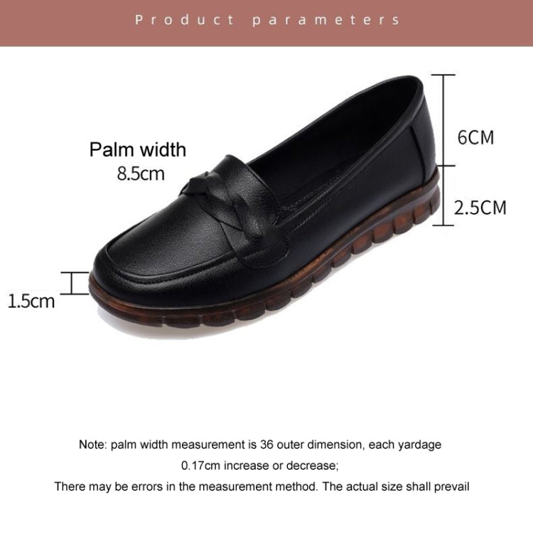 Women Leather Loafers Soft Sole Non-slip Middle-aged / Elderly Mom Shoes Flat Single Shoes, Size: 35