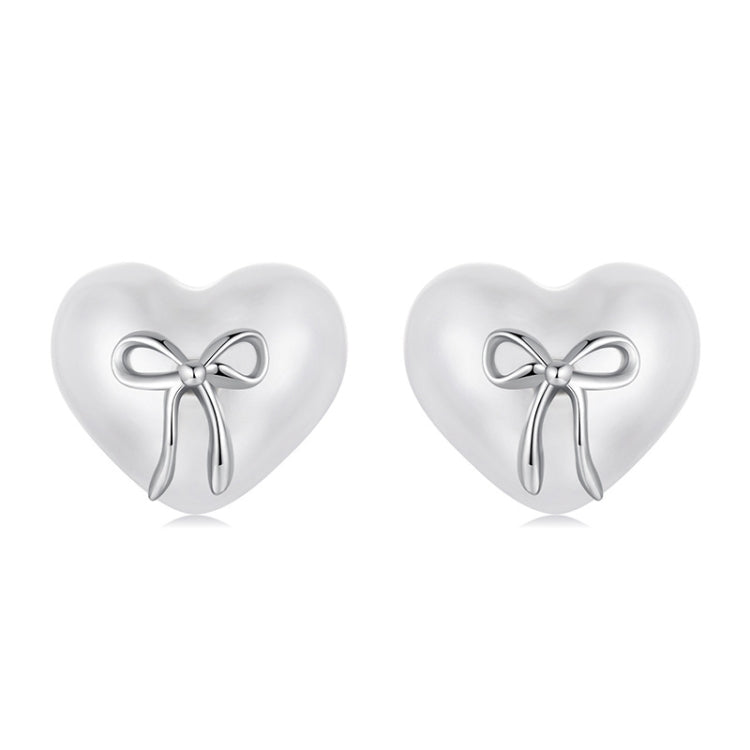 S925 Sterling Silver Platinum-Plated Heart-shaped Earrings Bow Knot Earrings - SCE1810