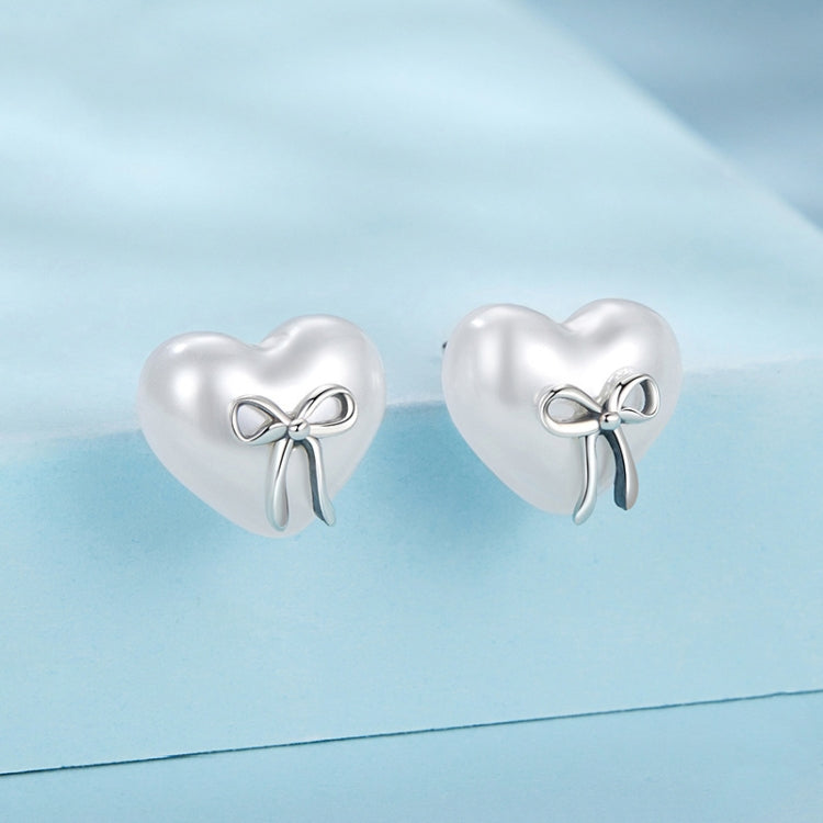 S925 Sterling Silver Platinum-Plated Heart-shaped Earrings Bow Knot Earrings - SCE1810