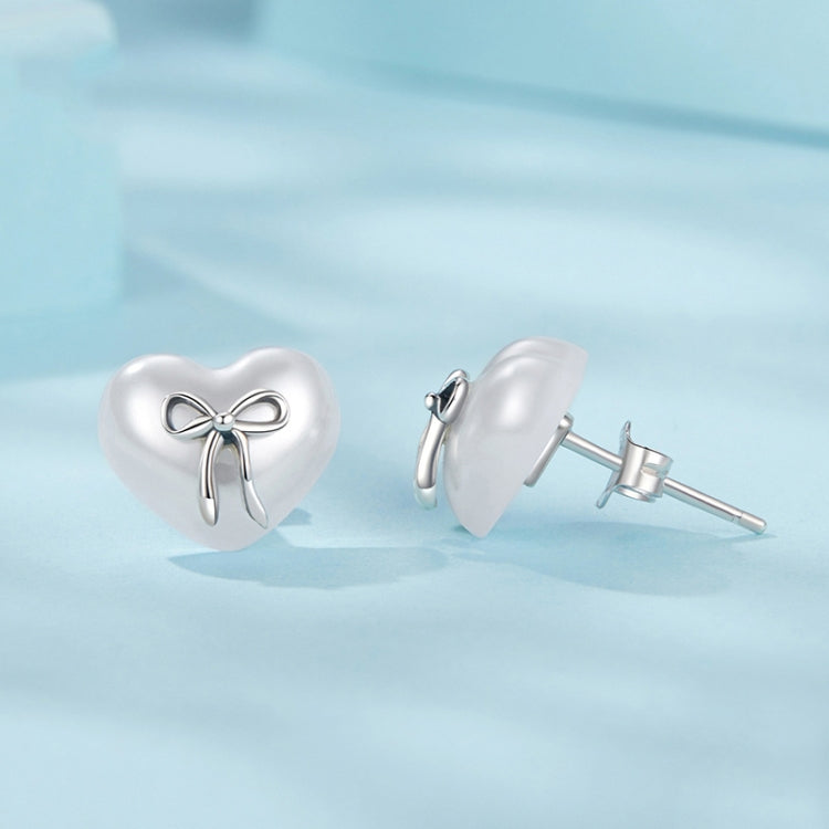 S925 Sterling Silver Platinum-Plated Heart-shaped Earrings Bow Knot Earrings - SCE1810