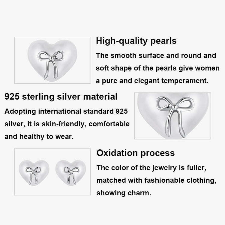 S925 Sterling Silver Platinum-Plated Heart-shaped Earrings Bow Knot Earrings - SCE1810