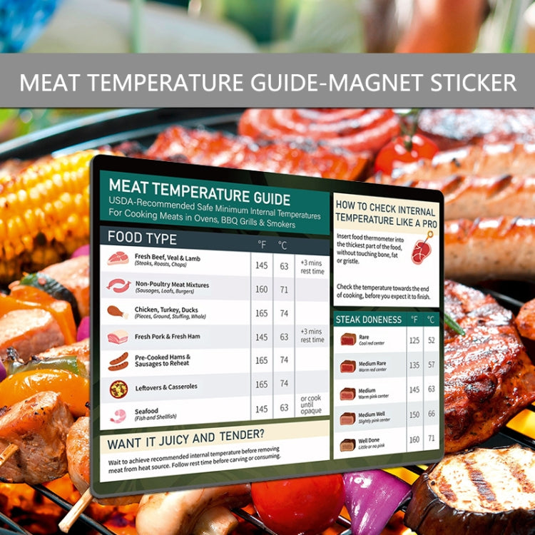 Kitchen Barbecue Meat Temperature Guide Waterproof Magnetic Sticker - 48g
